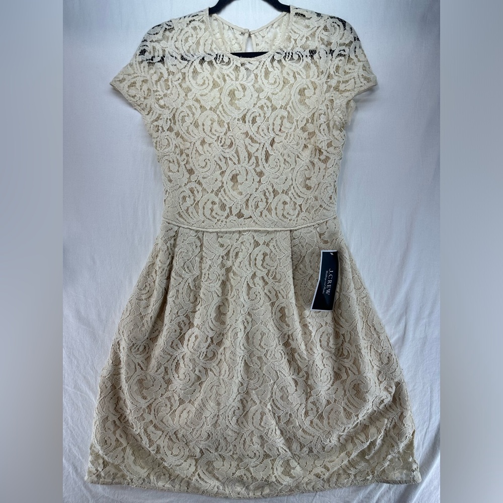 J. Crew Dress Alisa Floral Lace A-Line Pockets Cream Size 8 NEW